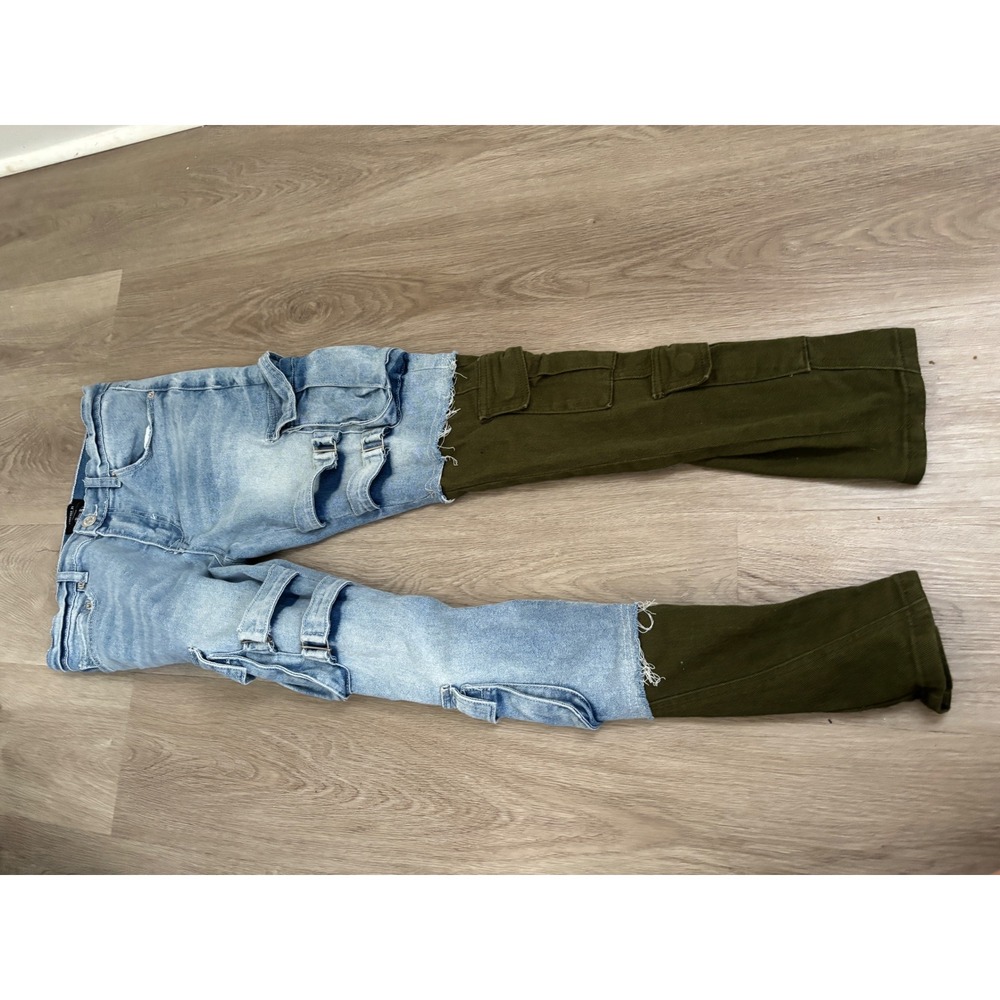 Forever 21 Skinny Jeans Mens 30 Hybrid Cargo Denim Olive Green Utility Pants